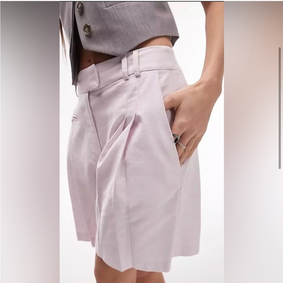 NWT Topshop Linen Blend Longline Shorts in Lilac Size 6 - Picture 2 of 11